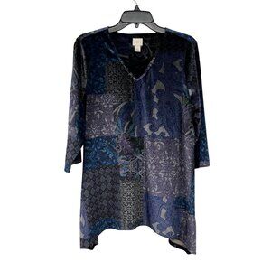 Chico’s Womens 1 (M/8) Plush Velour Tunic Blouse Criss Cross V Neck Used